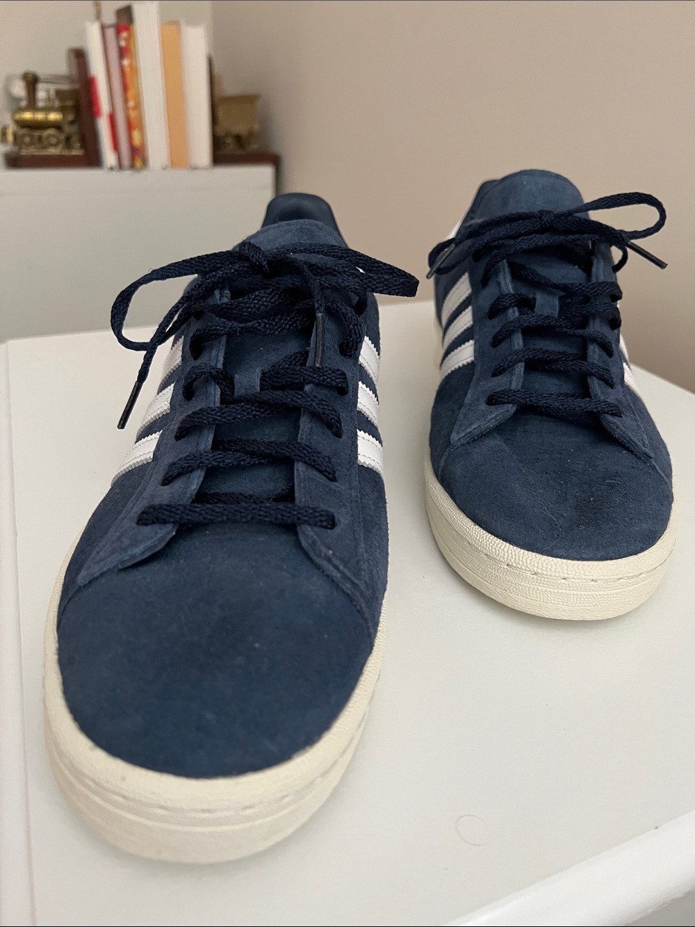 adidas Navy Suede Sneakers with White Stripes
